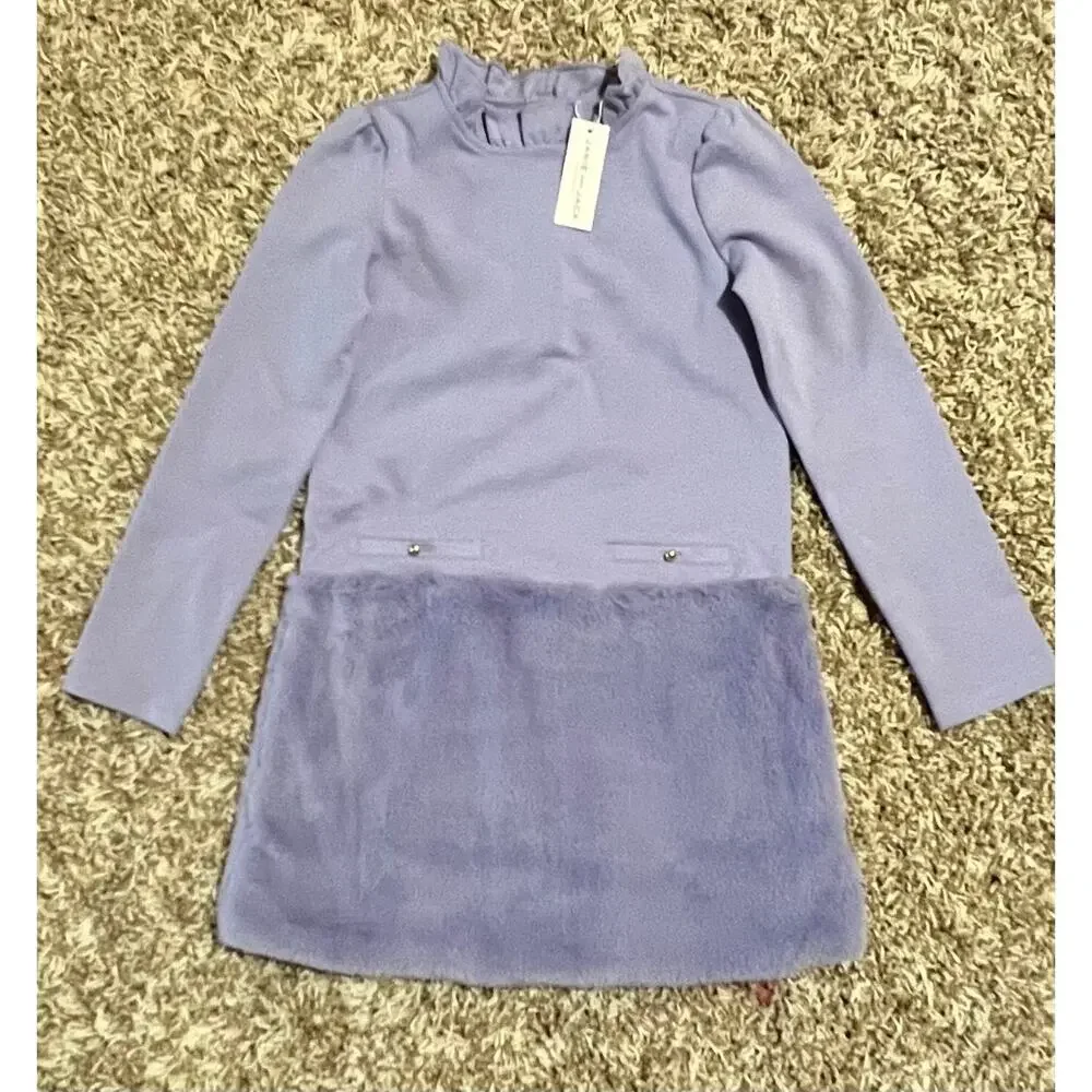 NWT❤️Janie and Jack Faux Fur Dropwaist Ponte Dress sz12